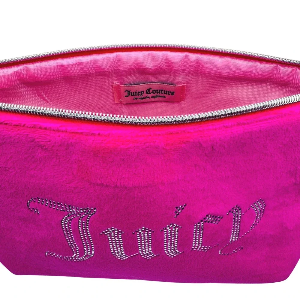 Juicy Couture Hot Pink Rhinestone Logo Makeup Bag Cosmetic Pouch Clutch Y2K NEW